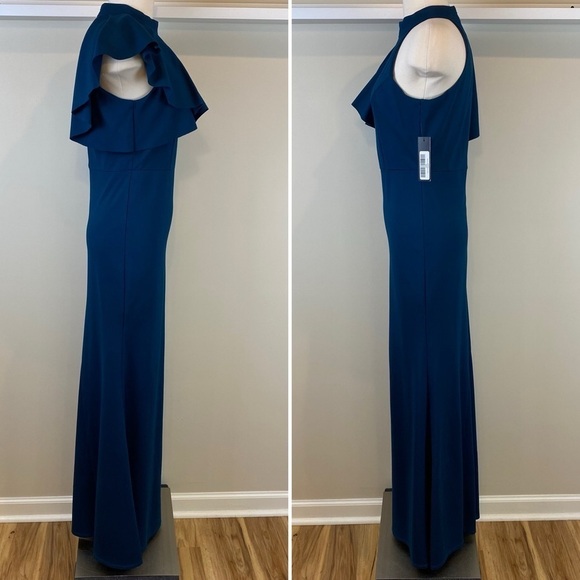 Lulus NWT Margaux Teal Blue Maxi Dress Sz M One Shoulder Ruffle Mermaid Stretch - Picture 6 of 17